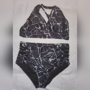 Stylish Black and White High Waist Bikini Set